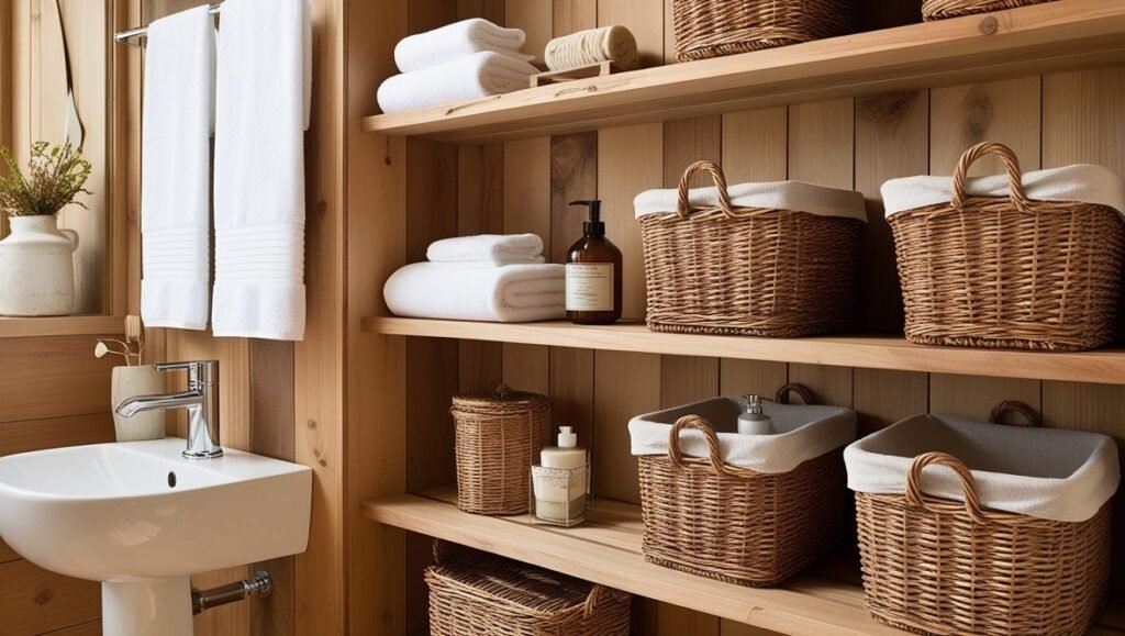 Use Open Shelving with Wicker Baskets